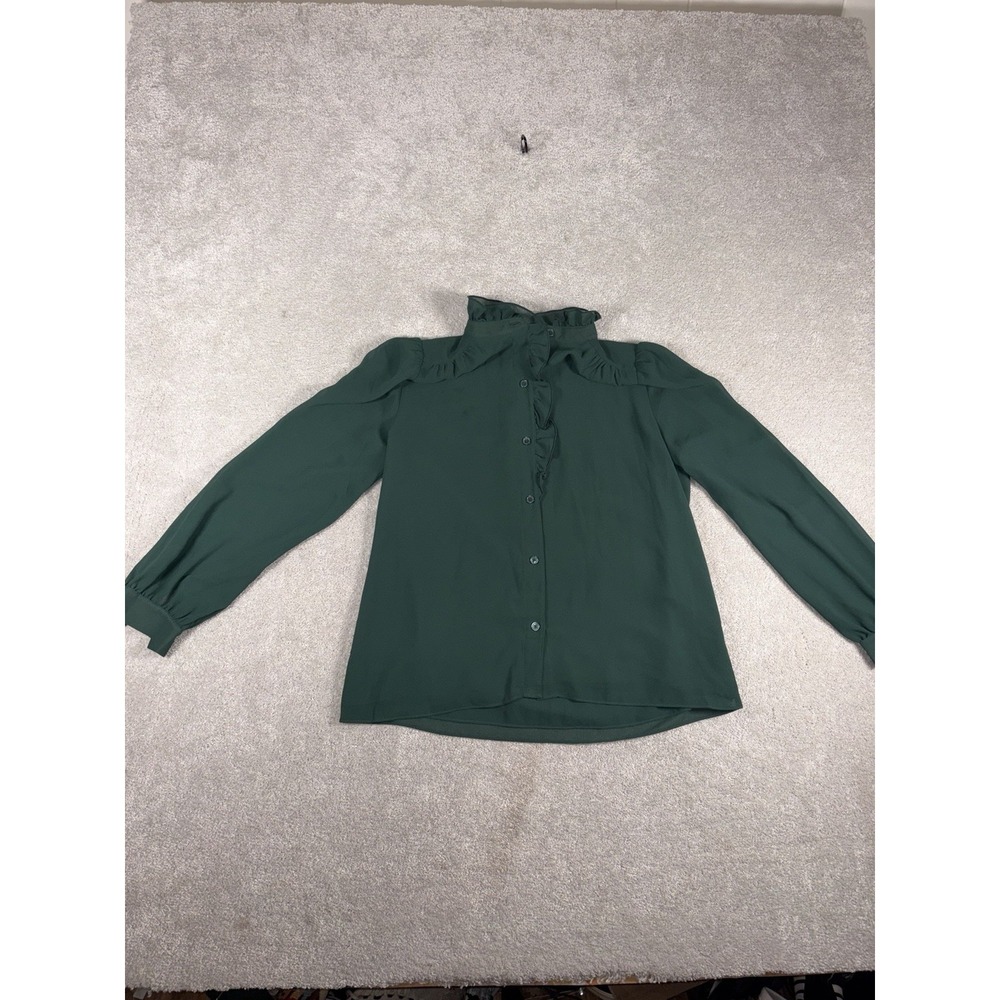 wilfred valentina blouse aritzia xs green button up ruffle top